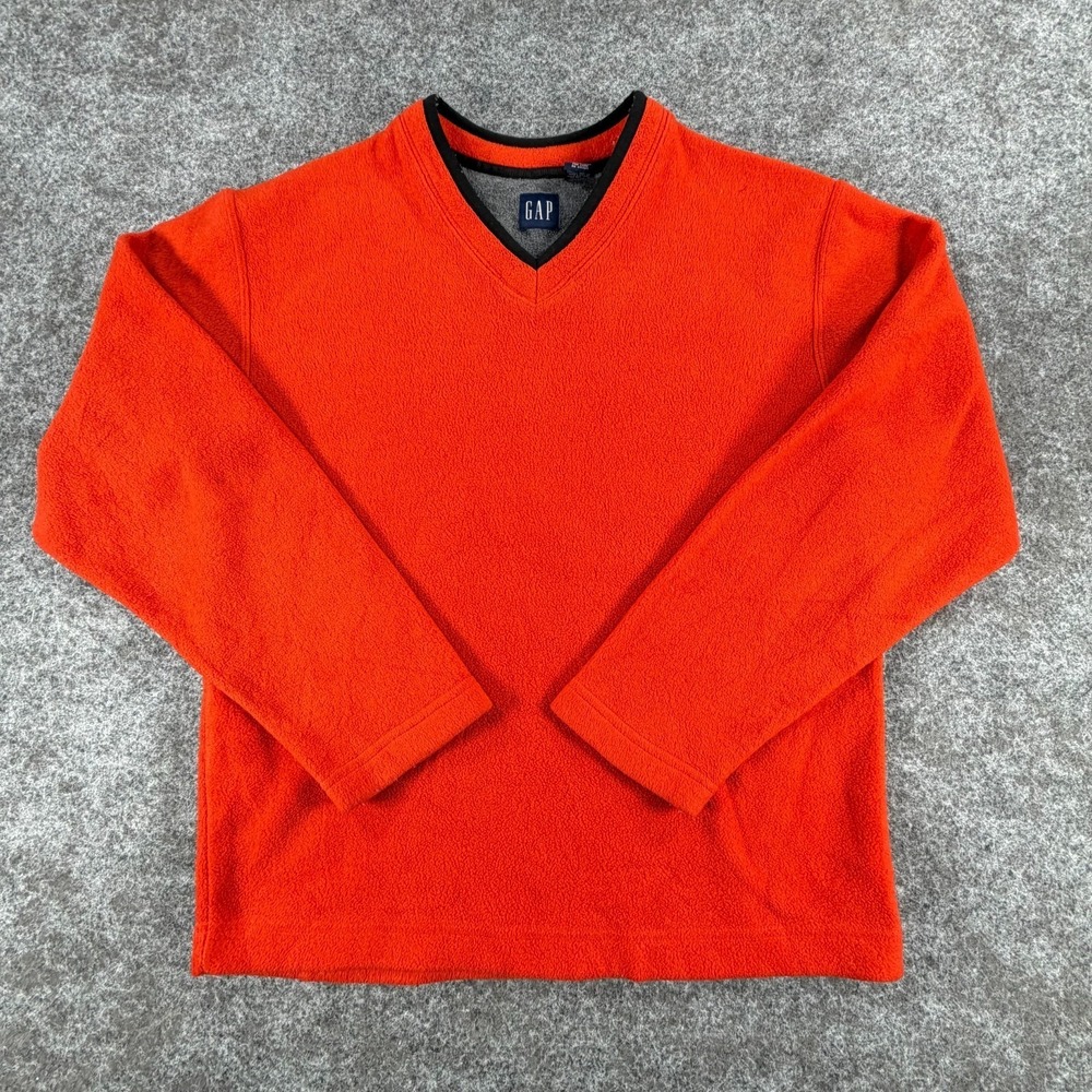 Gap Sweatshirt Mens Small Orange‎ Sherpa V Neck Long Sleeve Cozy Warm Winter